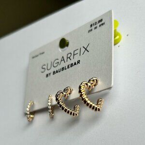 BaubleBar Gold and Rhinestone Dangle Earrings Heart Design